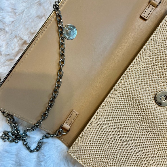 Halogen beige sparkle leather clutch with chain - Picture 5 of 8